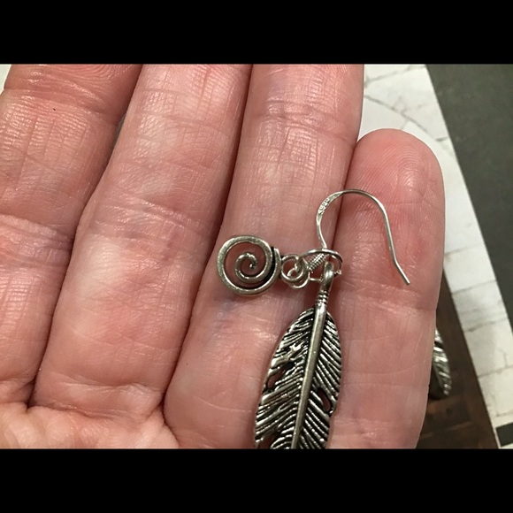 925 silver feather boho bohemian earrings new ooak handmade - Picture 4 of 5